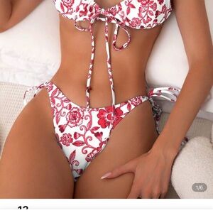 SHEIN Red and White Floral Bikini Set